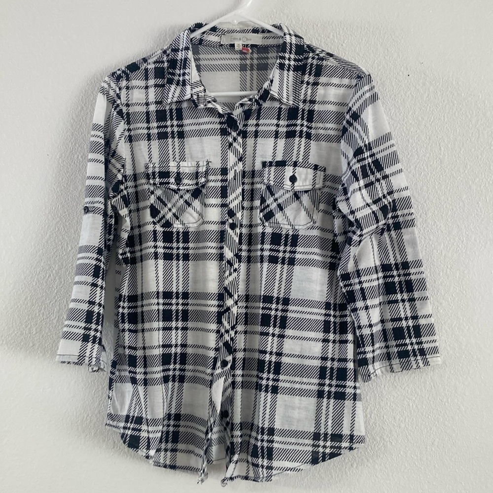 Checkered black and white button up